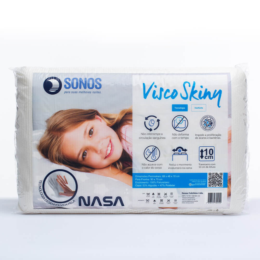Travesseiro Sonos Visco Skiny 10cm Tecnologia Nasa Anti-ácaro e antibacteriano - Branco