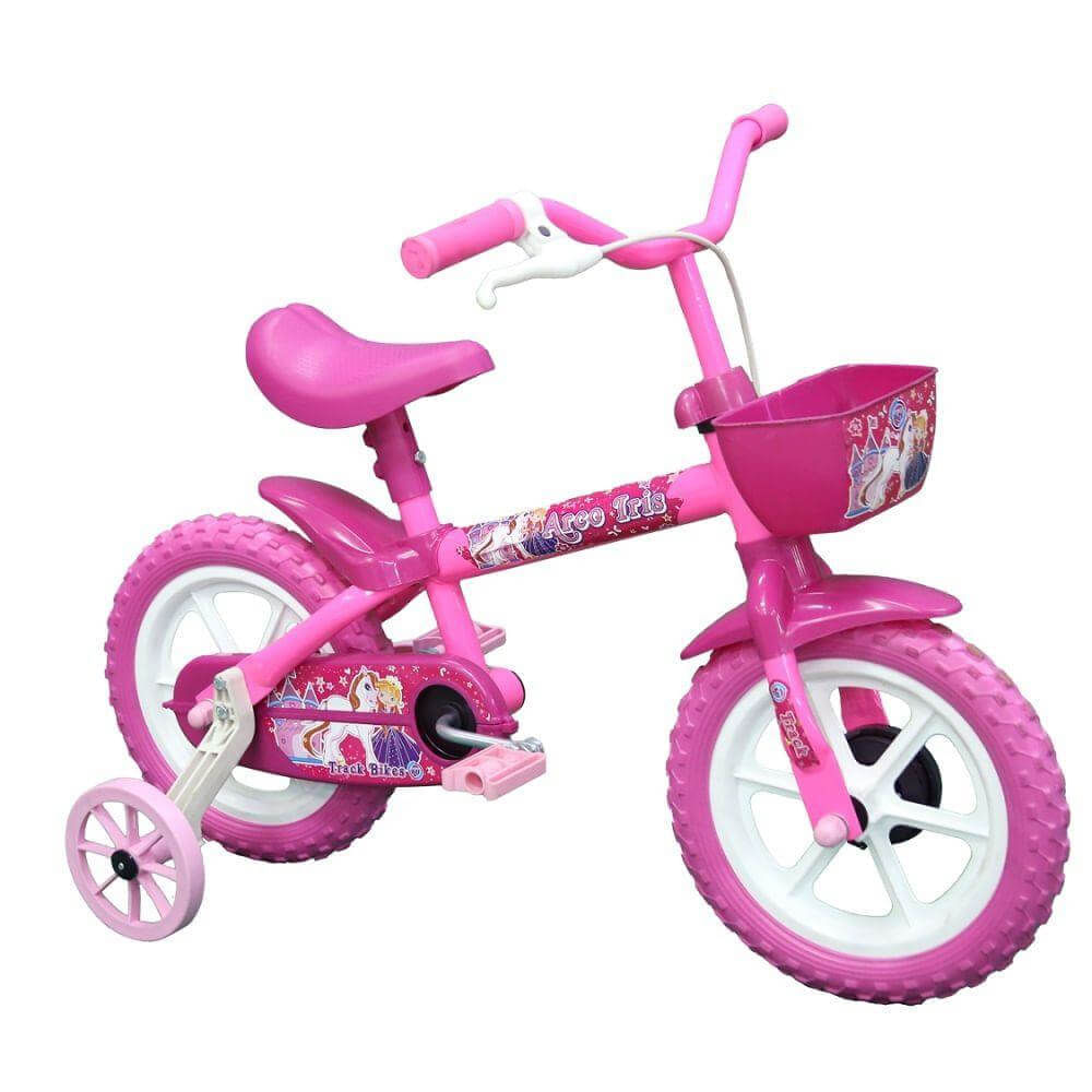 Bicicleta Infantil TK3 Arco-íris Aro 12 com Cestinha e Rodinhas - Rosa