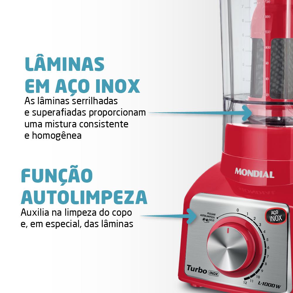 Liquidificador Mondial com Filtro 1000W 12 Velocidades Red Inox L1000RI 127V