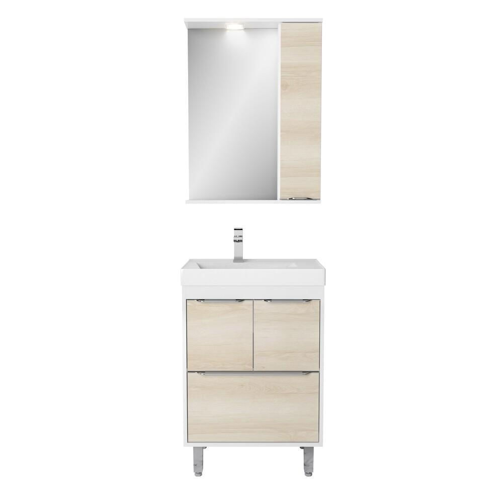 Gabinete Banheiro Com Cuba E Espelheira Branco/legno Crema