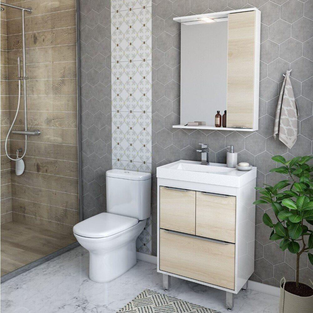 Gabinete Banheiro Com Cuba E Espelheira Branco/legno Crema