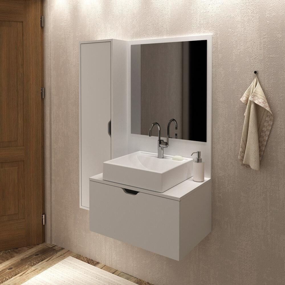Gabinete Banheiro Com Espelheira 2Prts Branco