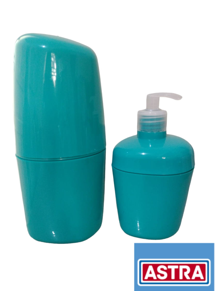 Kit de Acessórios para Banheiro com 2 peças - porta escovas e sabonete líquido -  Astra AZUL