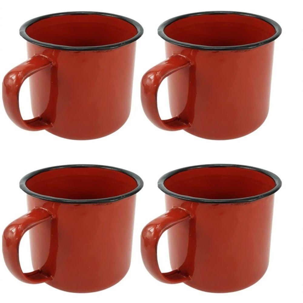 Jogo Caneca Esmaltada Vermelha 8cm 350ml 4pçs-