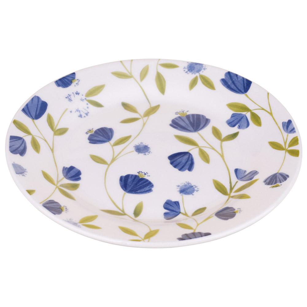 Prato de Cerâmica Sobremesa 18cm Flores Azuis Biona