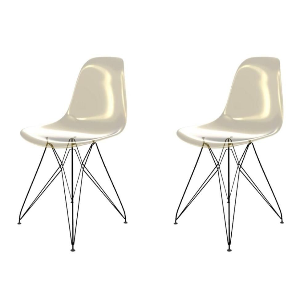 Conjunto Com 2 Cadeiras Eames Eiffel Ambar Empório Tiffany Base Preta