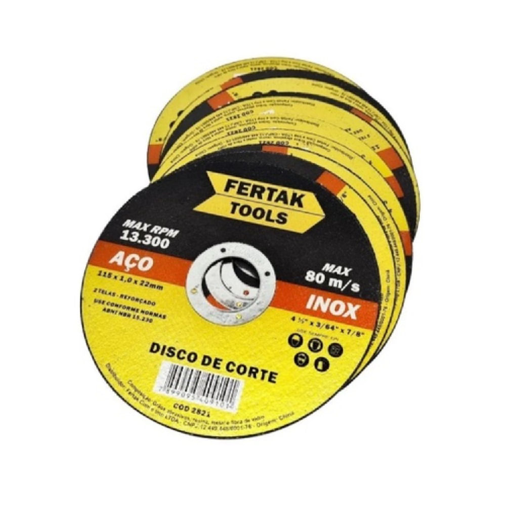 Kit 10 Discos de Corte Fino 4.1/2" 115mmx1,0m p/ Ferro Inox