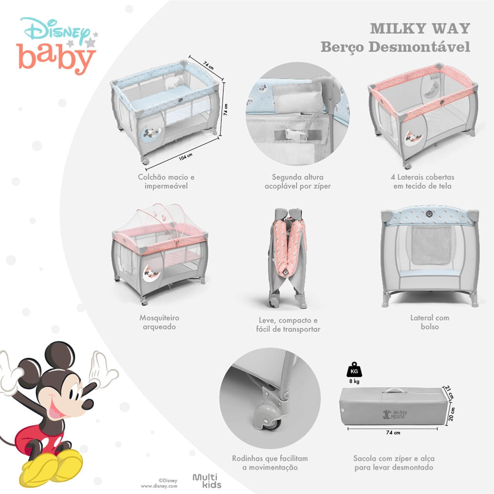 Berço Desmontável 0-15 Kg Mickey Milky Way Multikids Baby - BB442 BB442