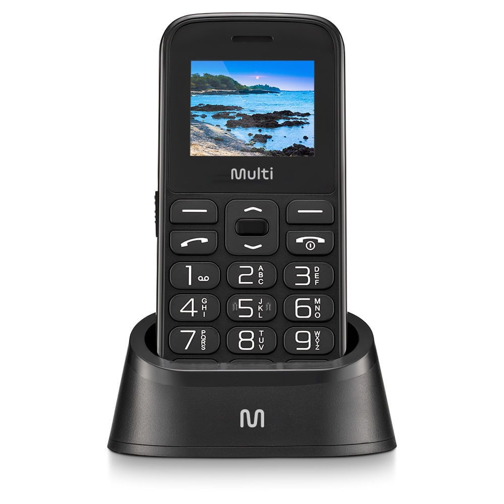 Celular Multilaser Vita com Base Carregadora Dual Chip  + Botão SOS + Rádio FM + MP3 + Bluetooth + Câmera - Preto - P9121 P9121