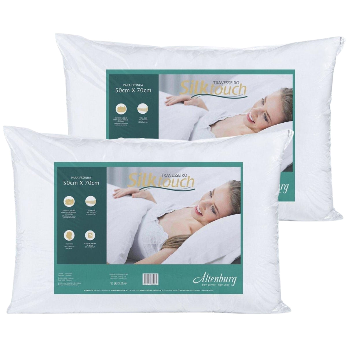 Kit 2 Travesseiros Altenburg Suporte Médio Silk Touch Para Quem Dorme de Costas