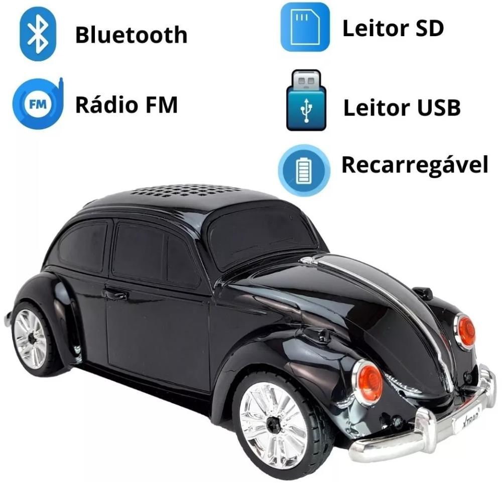 Caixinha De Som Fusca Bluetooth Led Miniatura De Carro Fuscão Preto