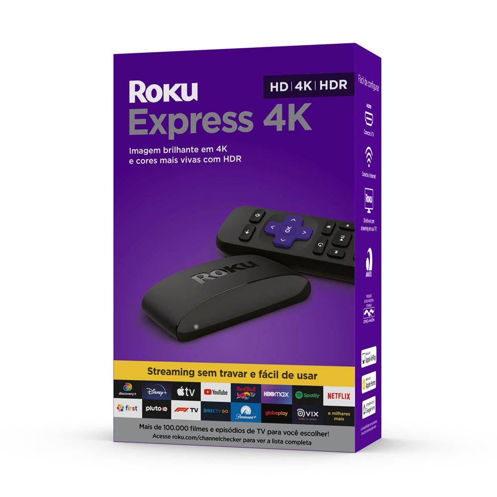 Roku Express 4K | Dispositivo de streaming HD/4K/HDR com controle remoto simples e botões de atalho