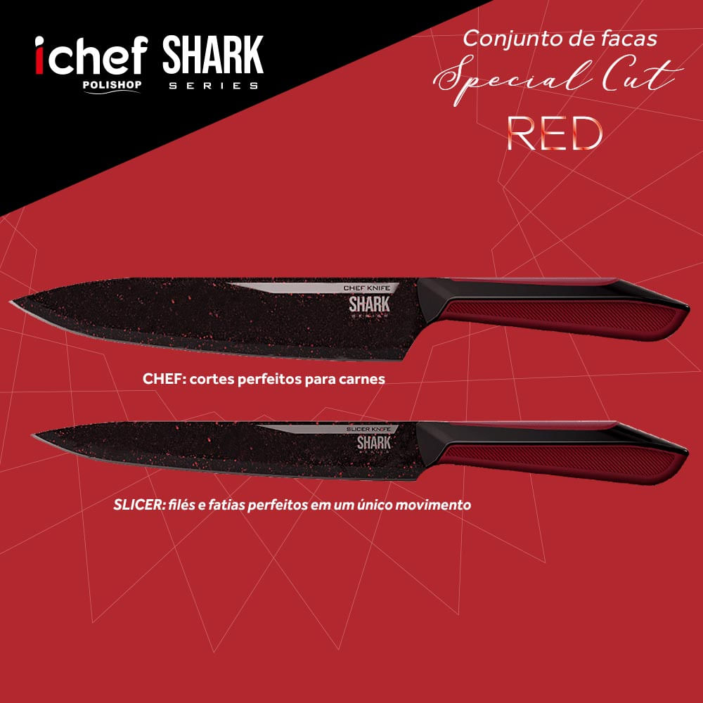 Conjunto de Facas Ichef Polishop - Professional Cut - Shark Series - Red ND / ND