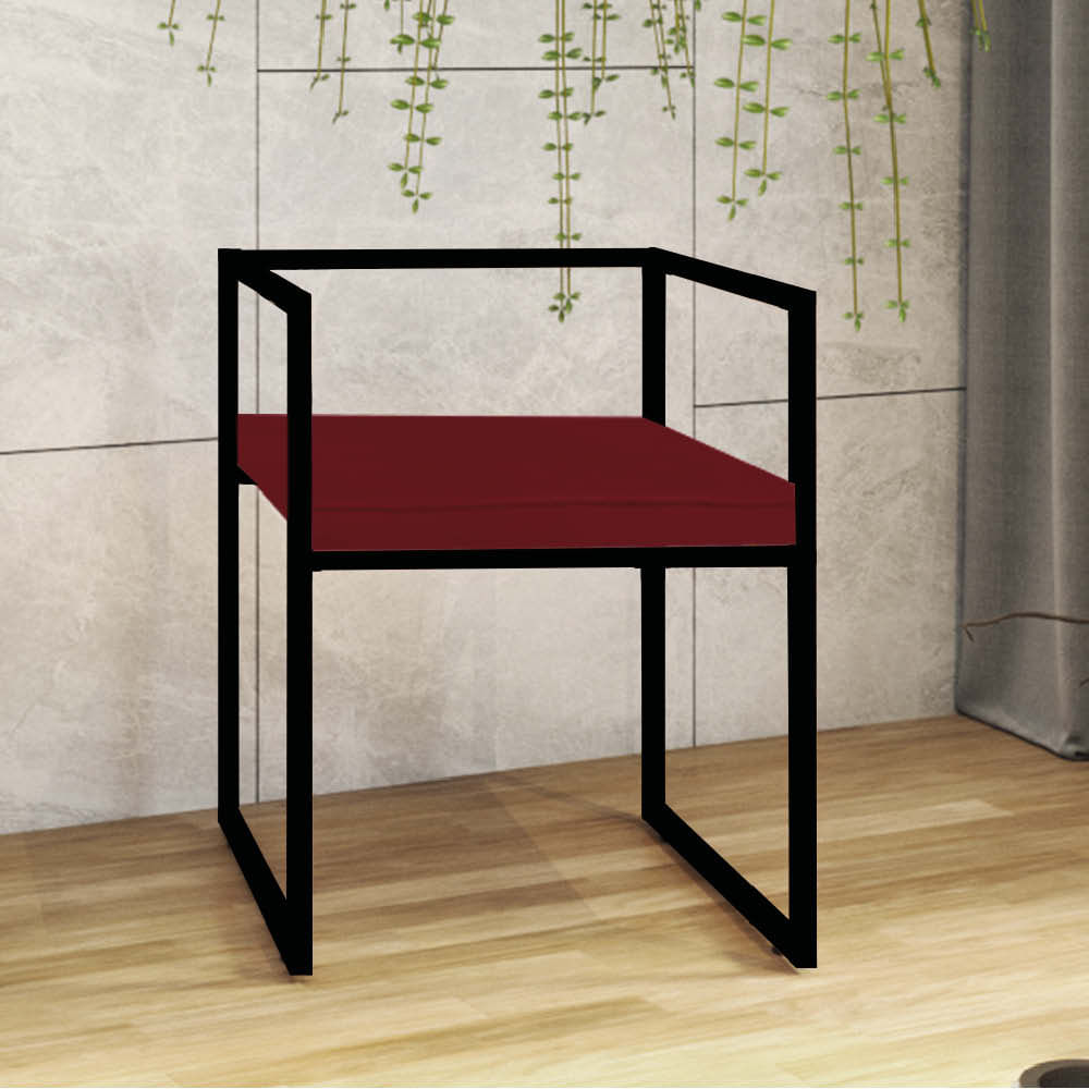 Cadeira de Jantar Cubo Office Escritório Recepção Ferro Preto Suede Vermelho - Ahazzo Móveis