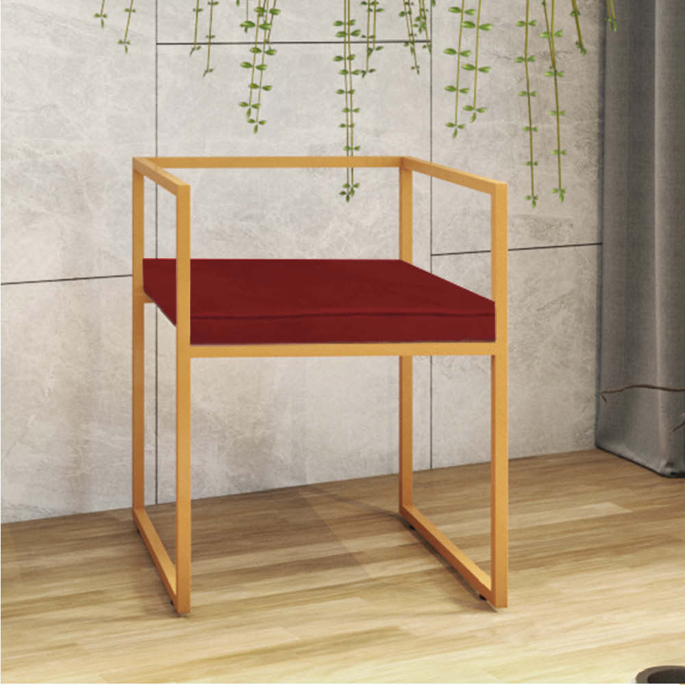 Cadeira de Jantar Cubo Office Escritório Recepção Ferro Bronze Sintético Vermelho - Ahazzo Móveis