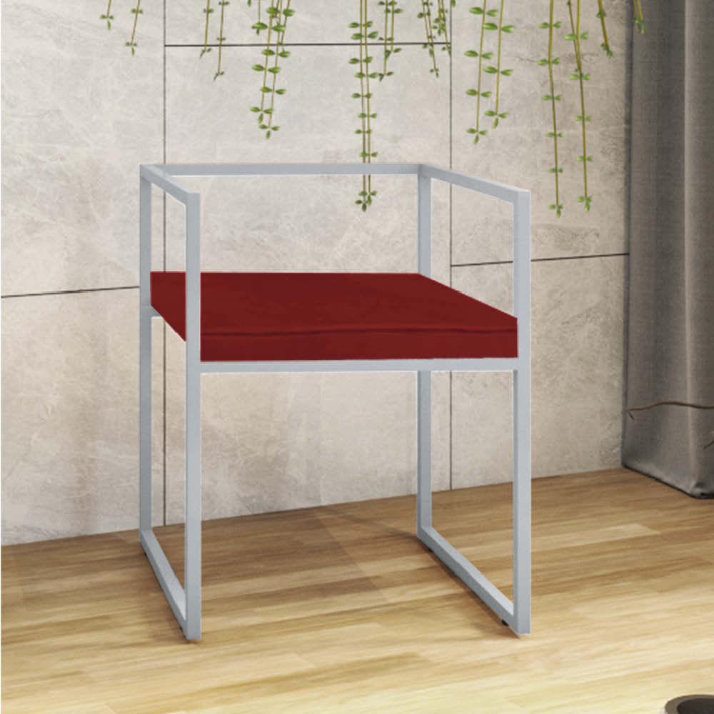 Cadeira de Jantar Cubo Office Escritório Recepção Ferro Prata Suede Vermelho - Ahazzo Móveis