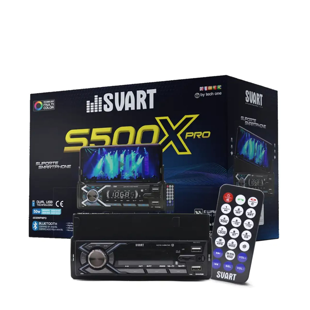 Radio Svart 12V Mp3 Bluetooth S500Xpro Com Suporte para Celular - Tech One