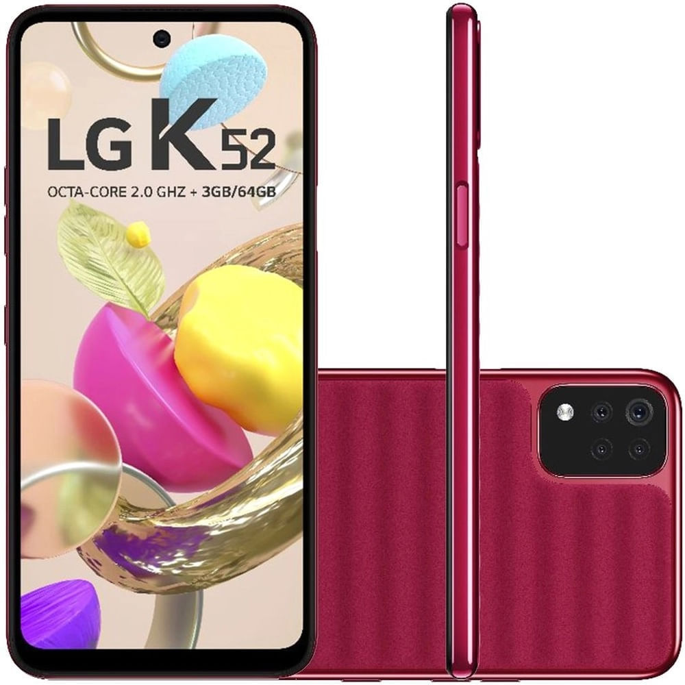 Smartphone LG K52 Android 10.0 Tela 6.59" Octa-Core 3GB/64GB Câmera Quádrupla 13MP+5MP+2MP+2MP Selfie de 8MP - Vermelho