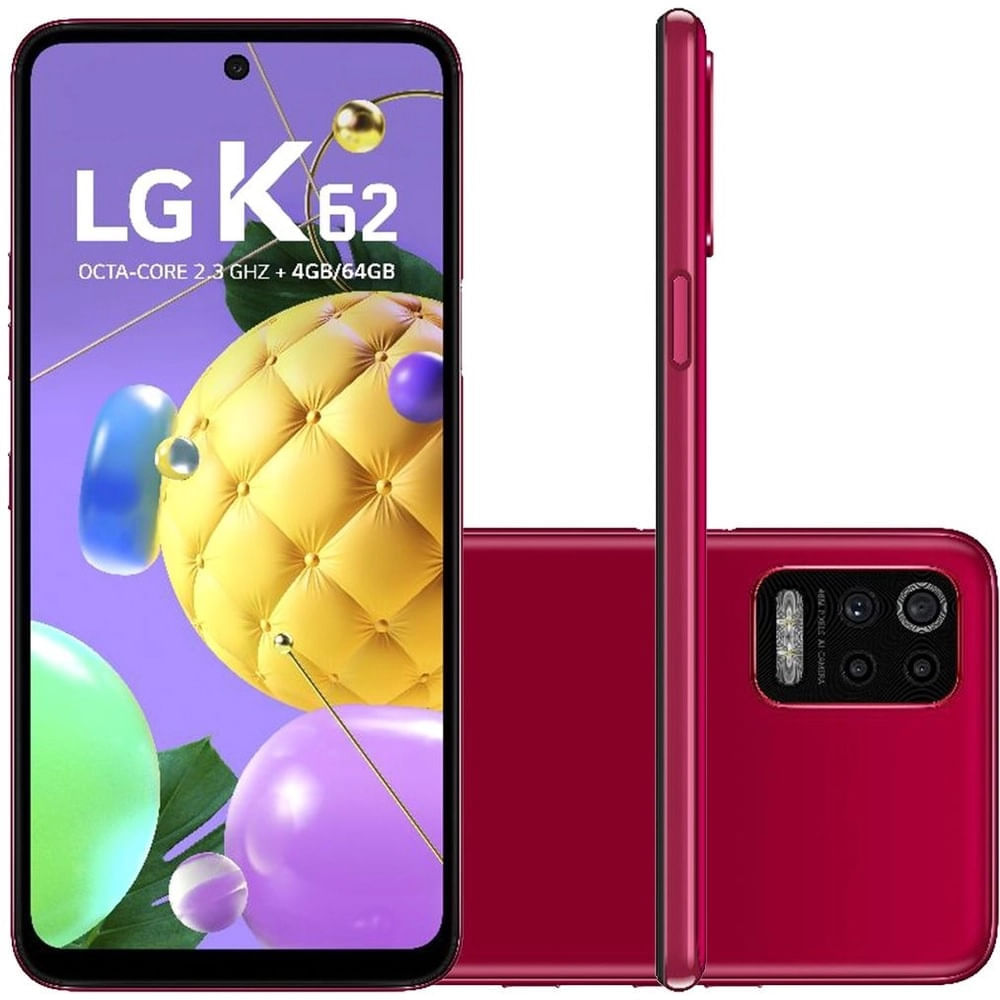 Smartphone LG K62 6.6" 64GB 4GB RAM Câmera Quádrupla + Selfie 13MP - Vermelho