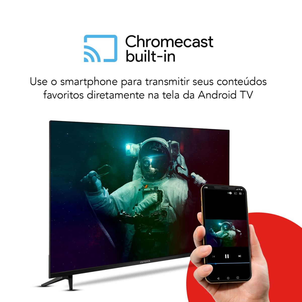 Smart TV AIWA 43” Android Full HD Borda Ultrafina HDR10 Dolby Áudio AWS-TV-43-BL-02-A Bivolt