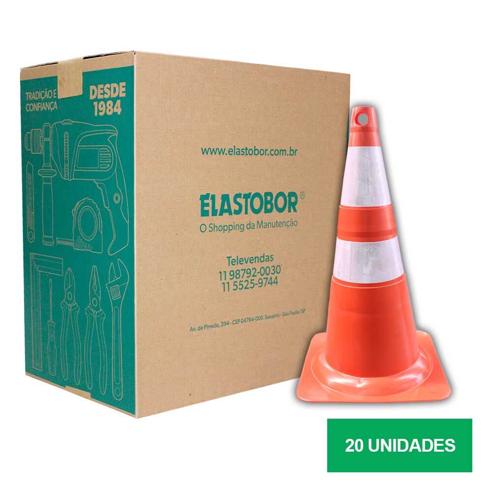 Cone Flexível Plastcor Laranja/Branco 75CM Kit Com 20 UN