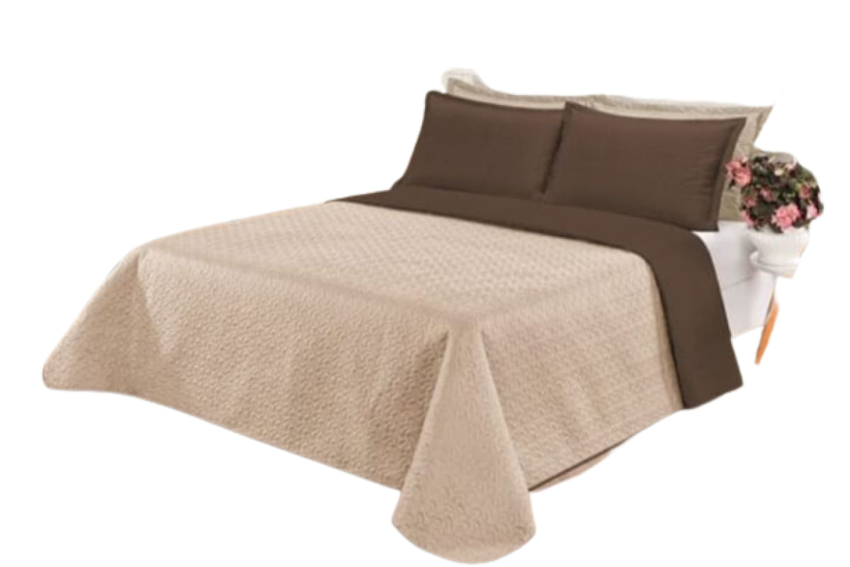 Cobre leito Cobertor 2 travesseiros quarto casal 2,60x2,40  Bege Marrom
