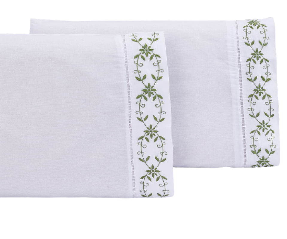 Jogo lençol king casal bordado 3 peças branco Verde veneza