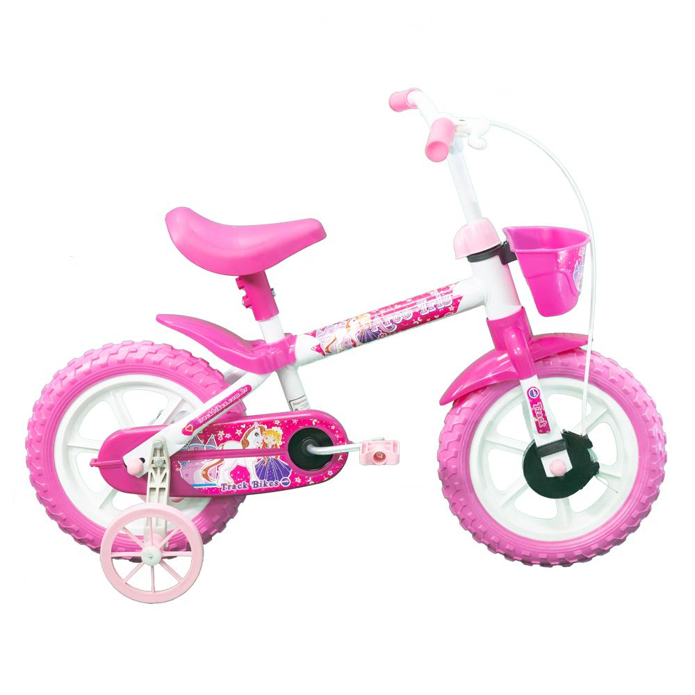 Bicicleta Infantil Aro 12 Arco-Íris Track&Bikes Branca com Rosa