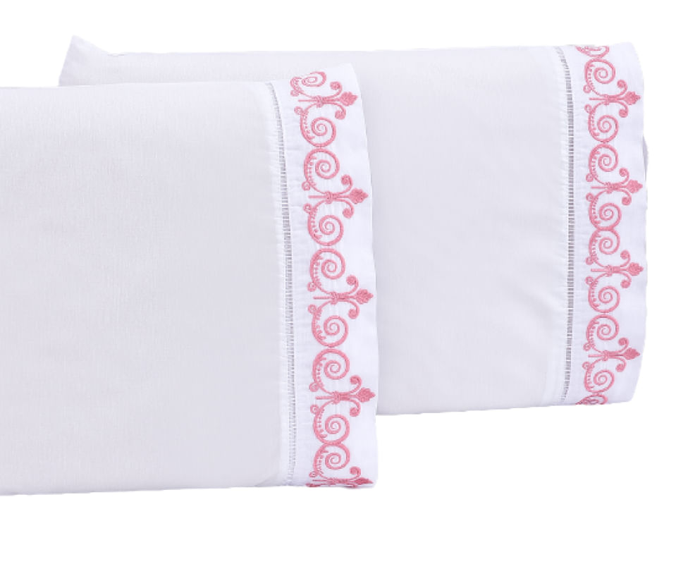 Jogo lençol quarto casal Padrão bordado 3 peças branco rose