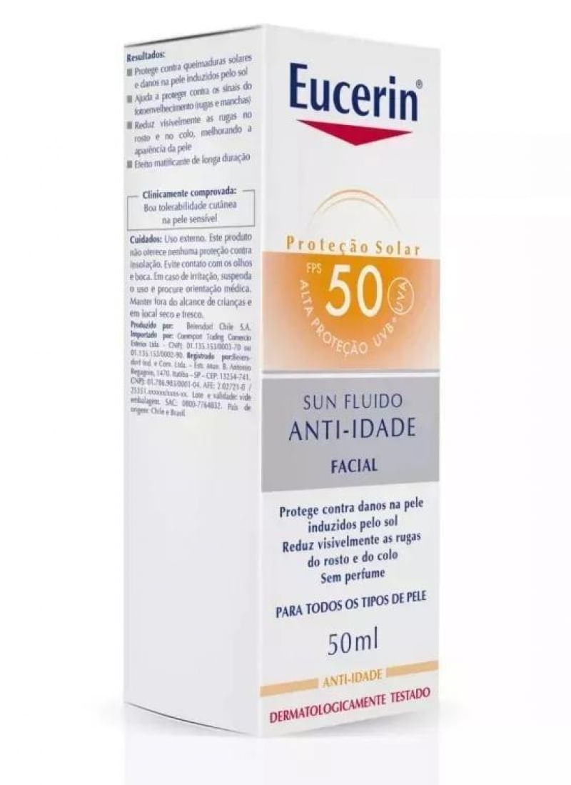 Protetor Solar Facial Eucerin Sun Fluido Anti Idade Fps 50
