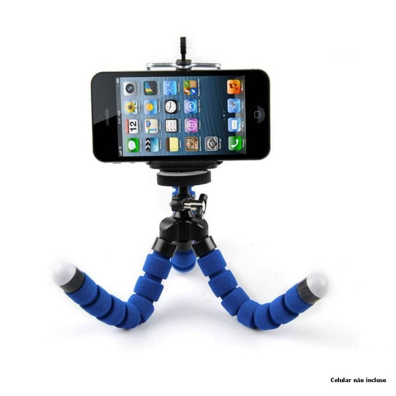 Mini Tripé Flexível Octopus Suporte Celular Go Pro Camera - Azul