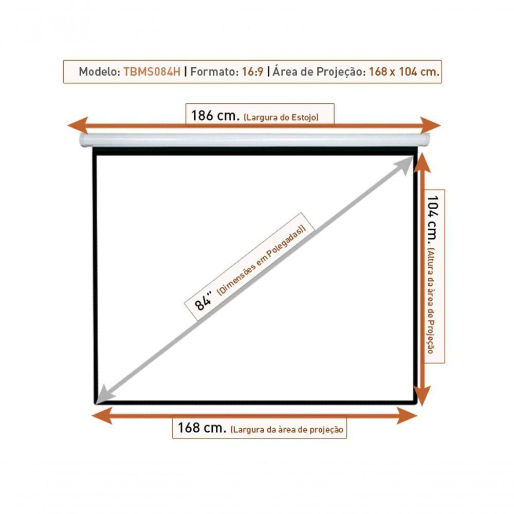 Tela De Projeção Retrátil Manual Tbms084h (1.86x1.05m)