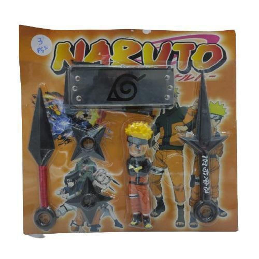 Kit Cartela Boneco Naruto+ Bandana+ Kunai+ Shuriken