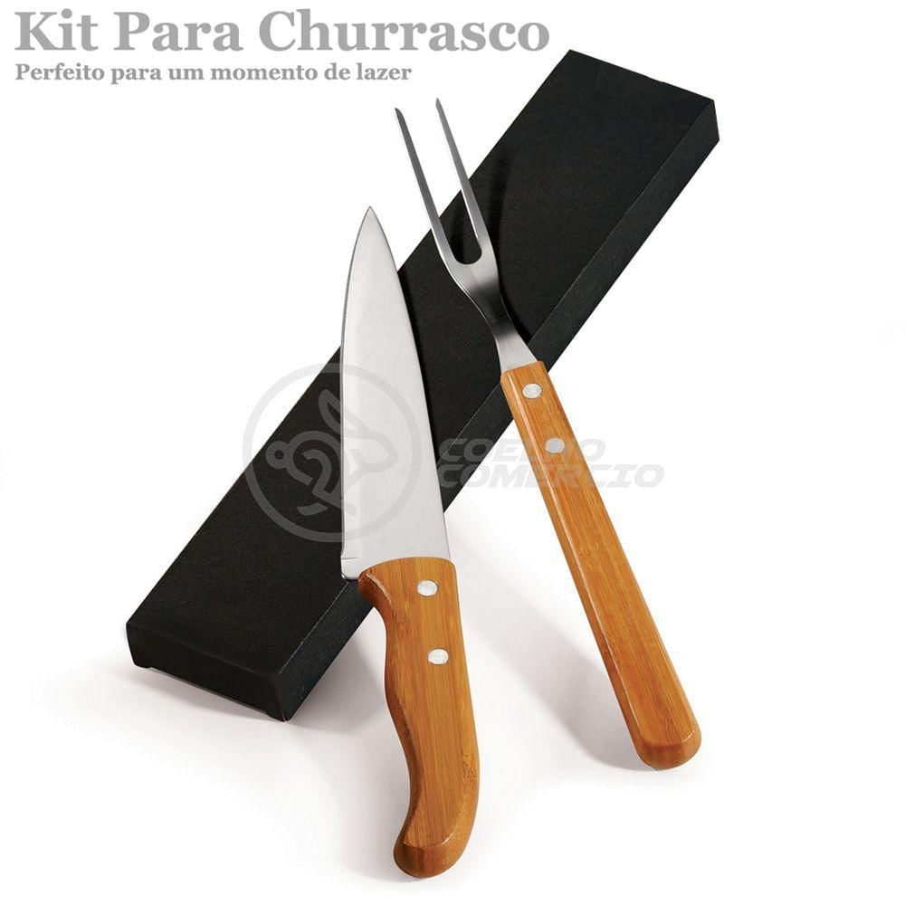 Kit Churrasco Aço Inox Faca E Garfo 13" + Capa De Proteção