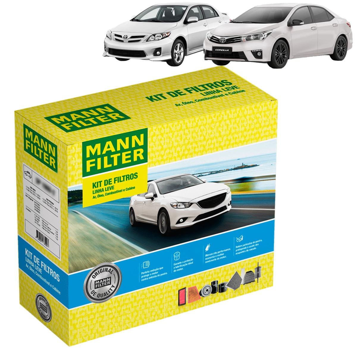 Kit de Filtros Mann Filter Corolla 1.8 16V Flex 2012 até 2018 - 2.0 16V Flex 2010 até 2019