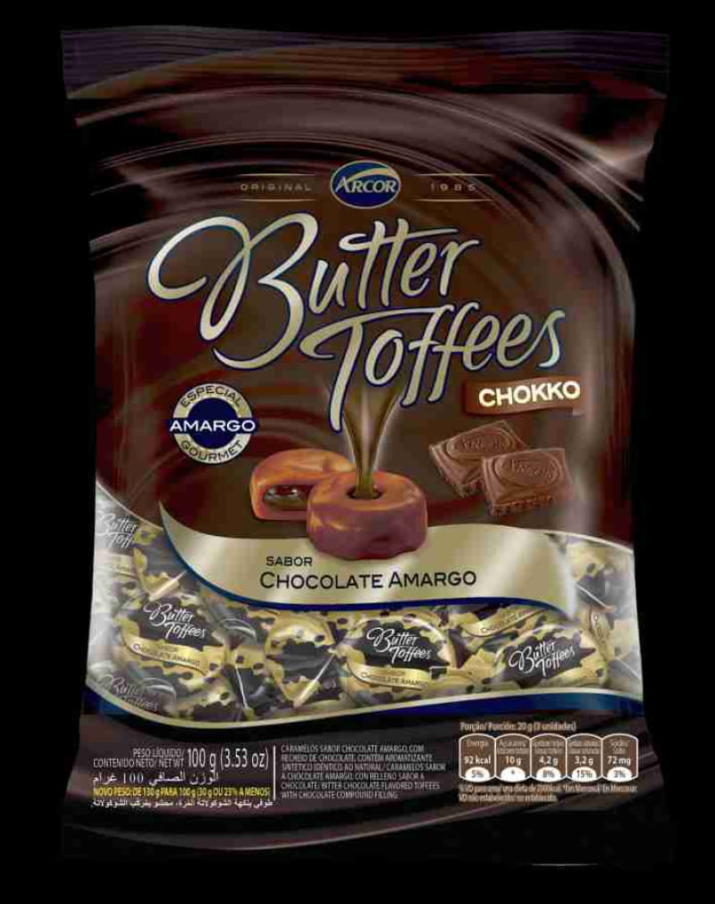 Arcor Bala Butter Toffees Chokko Chocolate Amargo 100 gramas
