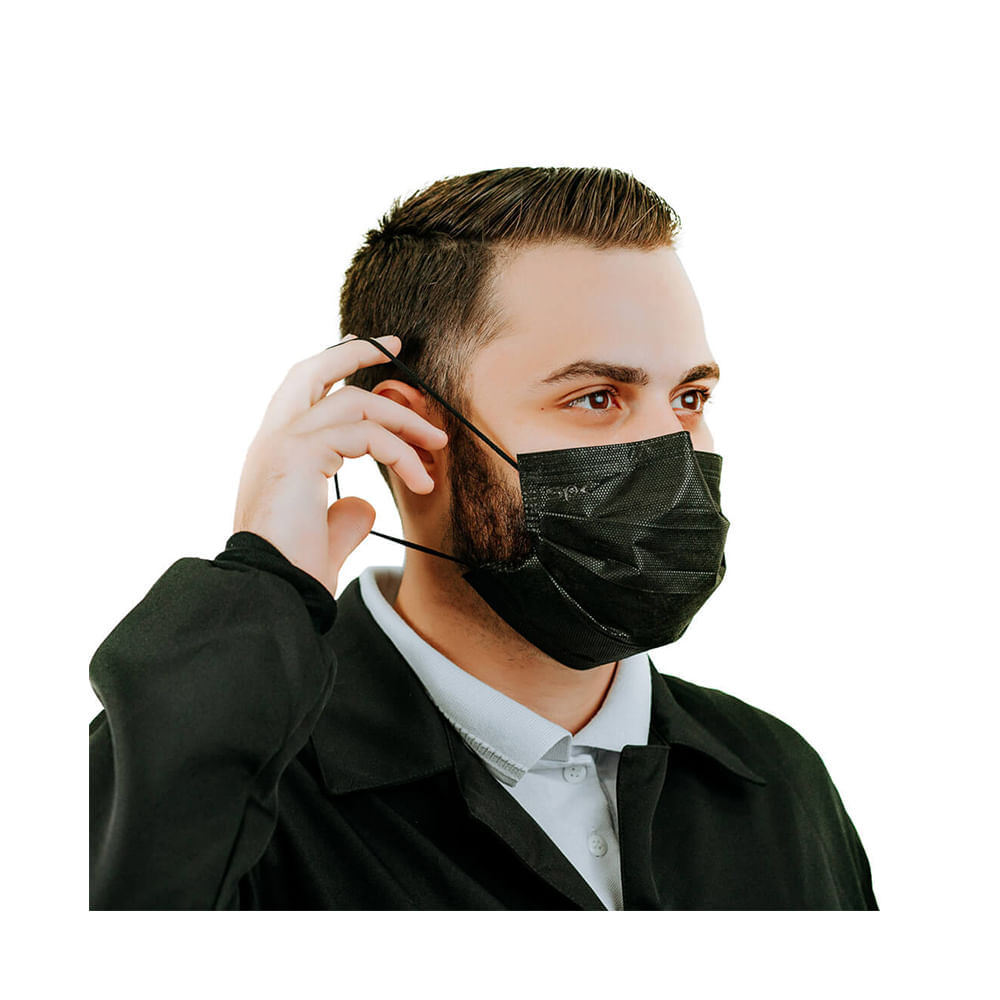 Máscara Descartável Tripla Preta Com Elástico 50 Unidades - Spk Máscara Descartável Tripla Preta com Elástico 50 Unidades - Sp Protection