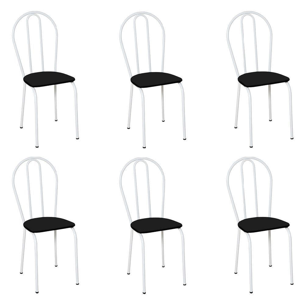 Kit 6 Cadeiras De Cozinha Texas Liso Preto Pés De Ferro Branco - Pallazio