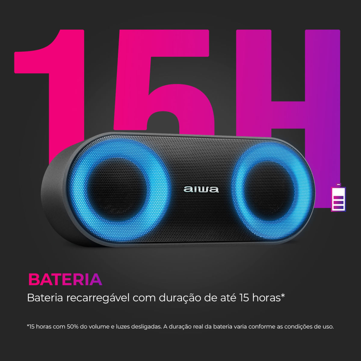 Caixa de Som Speaker AIWA SP-01 20W BT 15H IP65 RGB USB TWS Bivolt