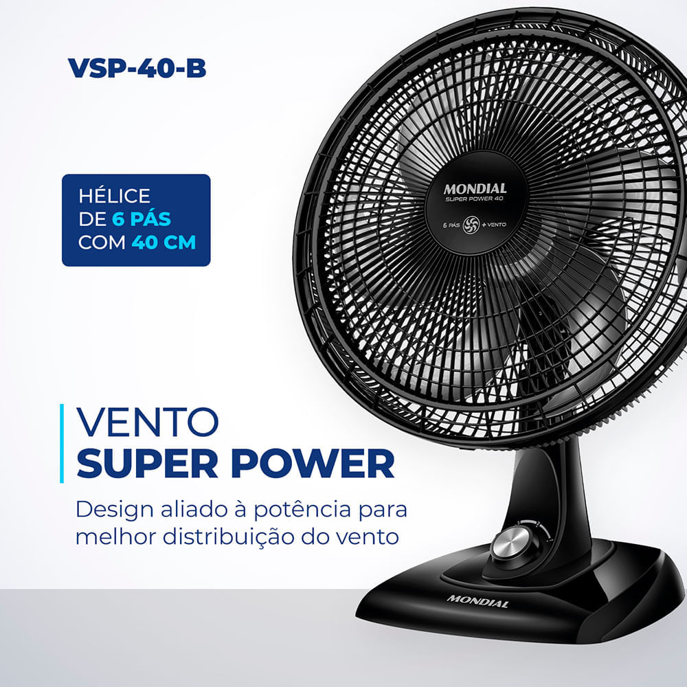 Ventilador de Mesa Mondial 6 Pás Super Power VSP-40-B - 40cm 127V UNICA