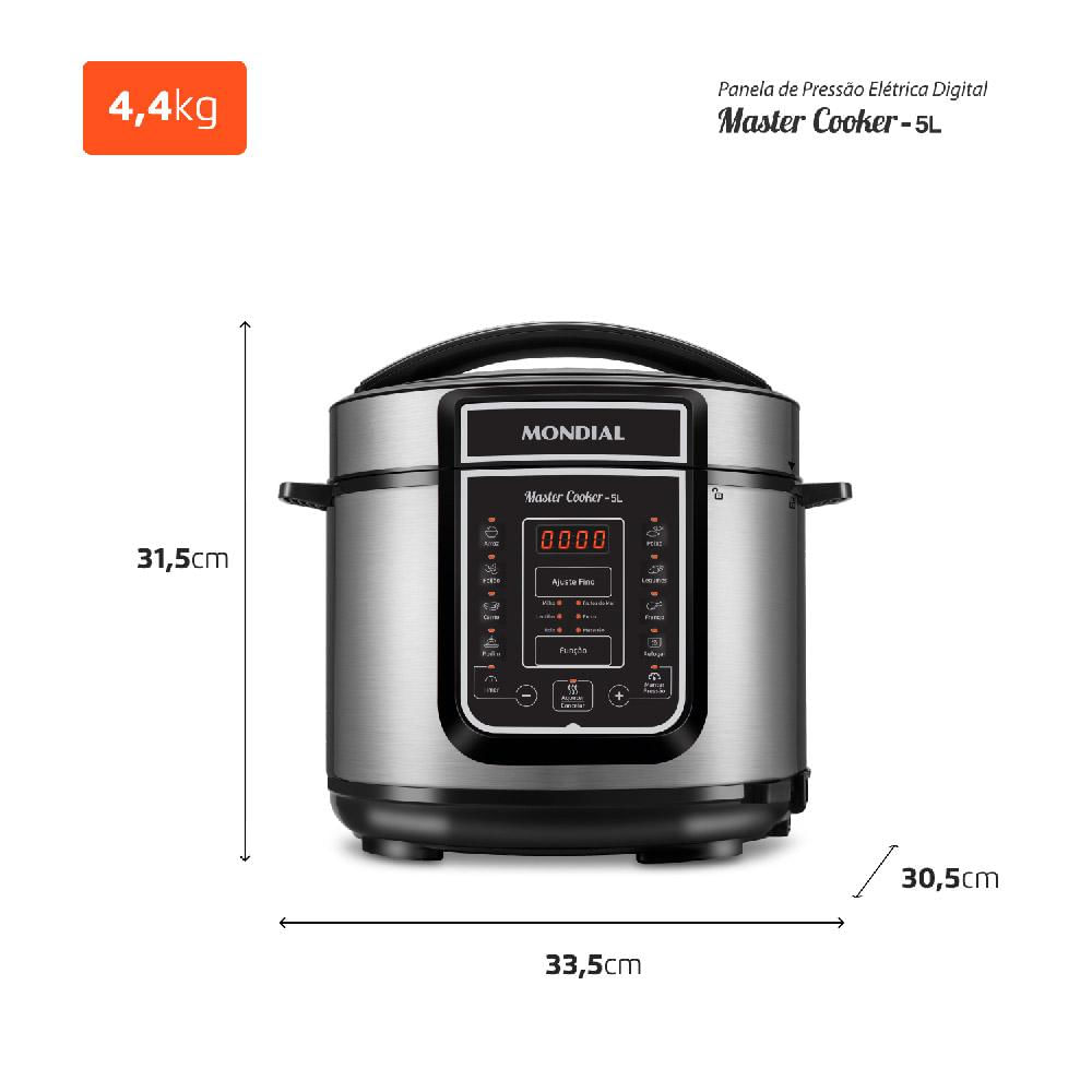 Panela de Pressão Elétrica 5 Litros Mondial Master Cooker PE38 Preta com Prata 127V