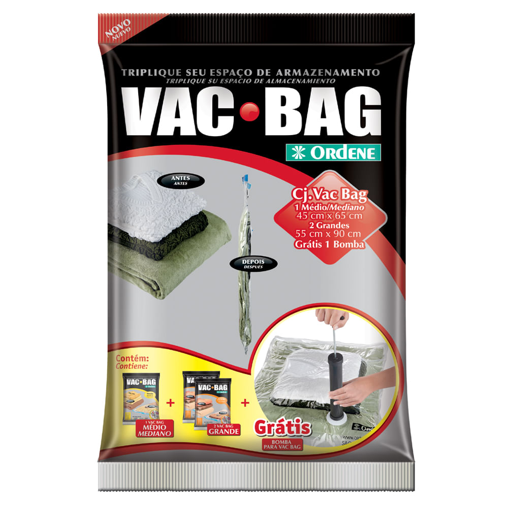 Conjunto de 3 Sacos a Vácuo VAC BAG Ordene com Bomba
