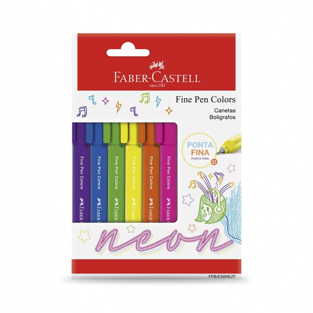Caneta Hidrográfica Faber-Castell Fine Pen Triangular Tropical 0.4mm 6 Cores Neon UNICA