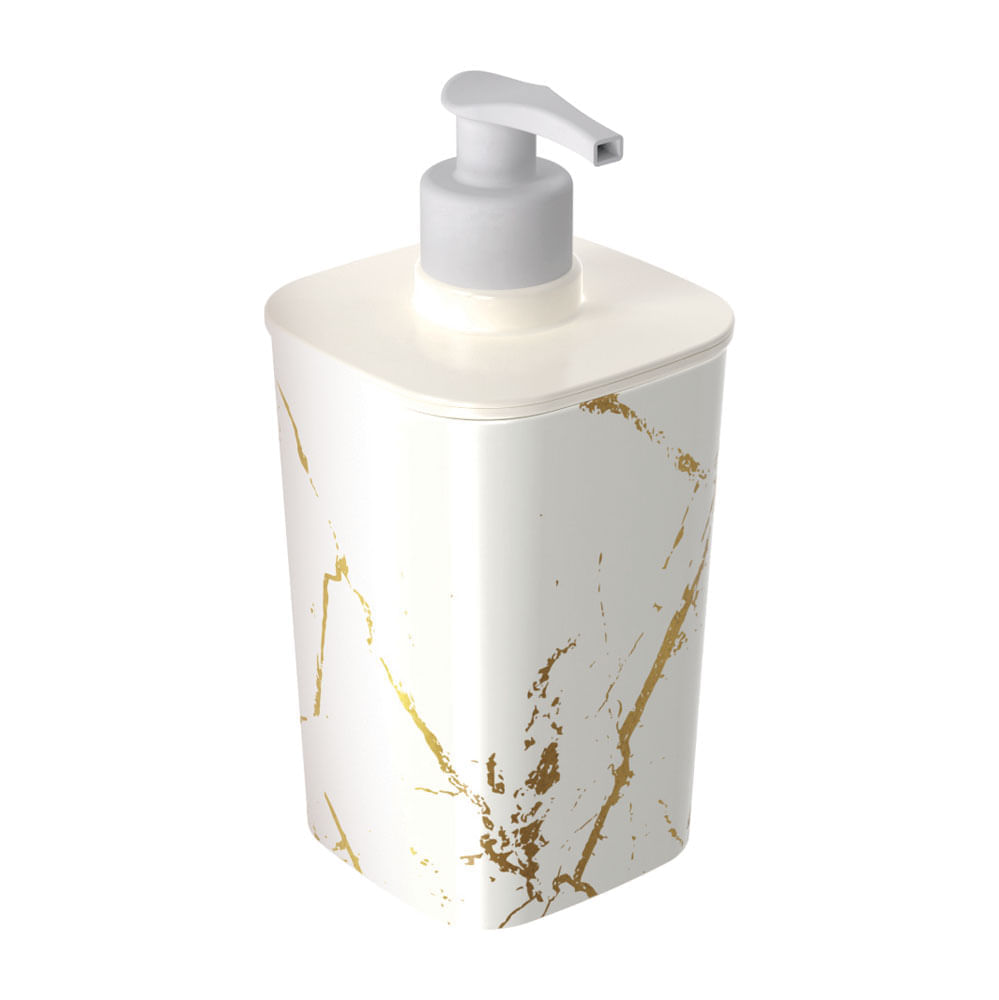 Porta Sabonete Líquido Plasútil Classic Decorativo Branco com Dourado UNICA