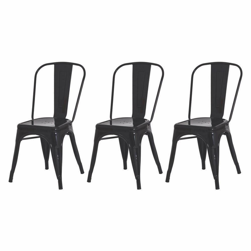 Kit 3 Cadeiras Para Sala De Jantar Tolix Iron Industrial Preta Preto