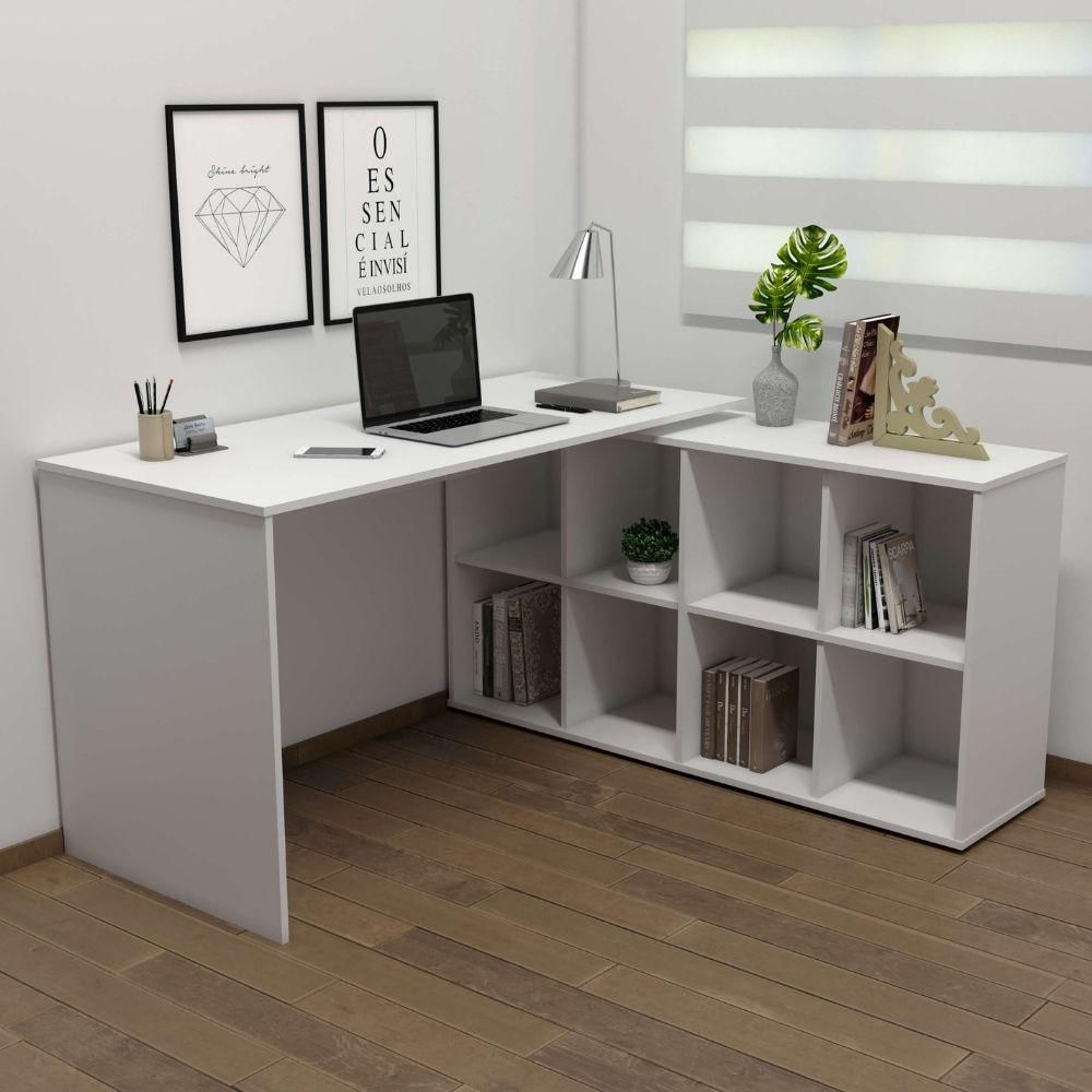 Escrivaninha Mesa Em L Para Home Office E Escritório 8 Nichos Nero II Artany Branco Único / BRANCA