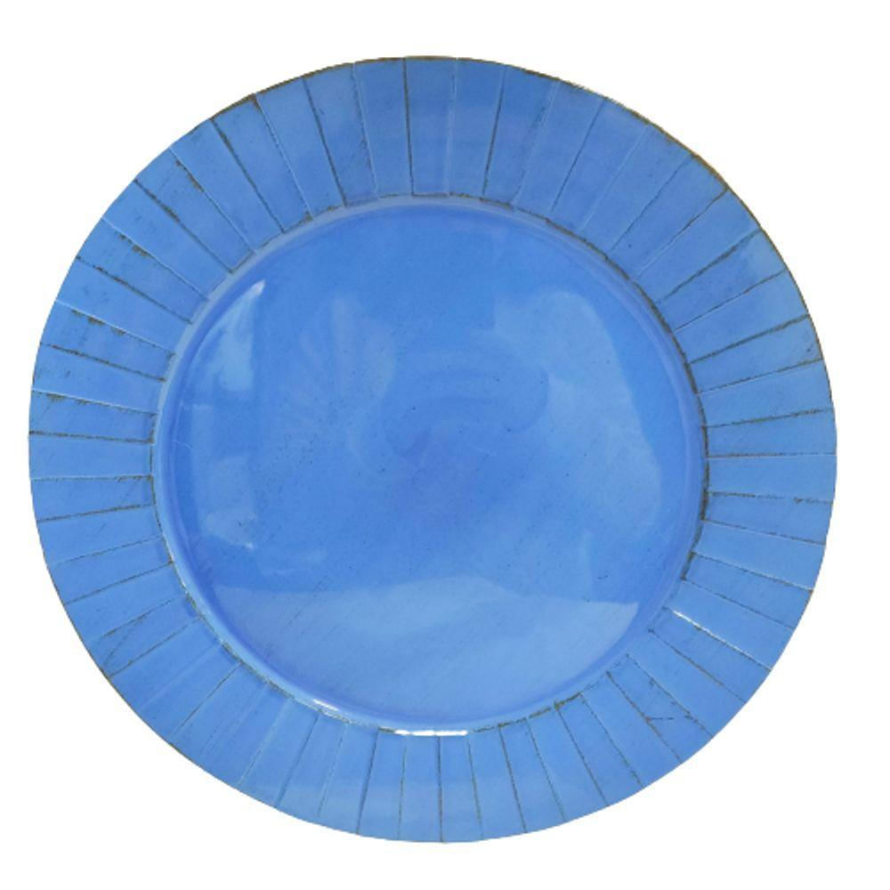 Sousplat De Poliestireno Azul Com Detalhes Dourado 33cm Btc