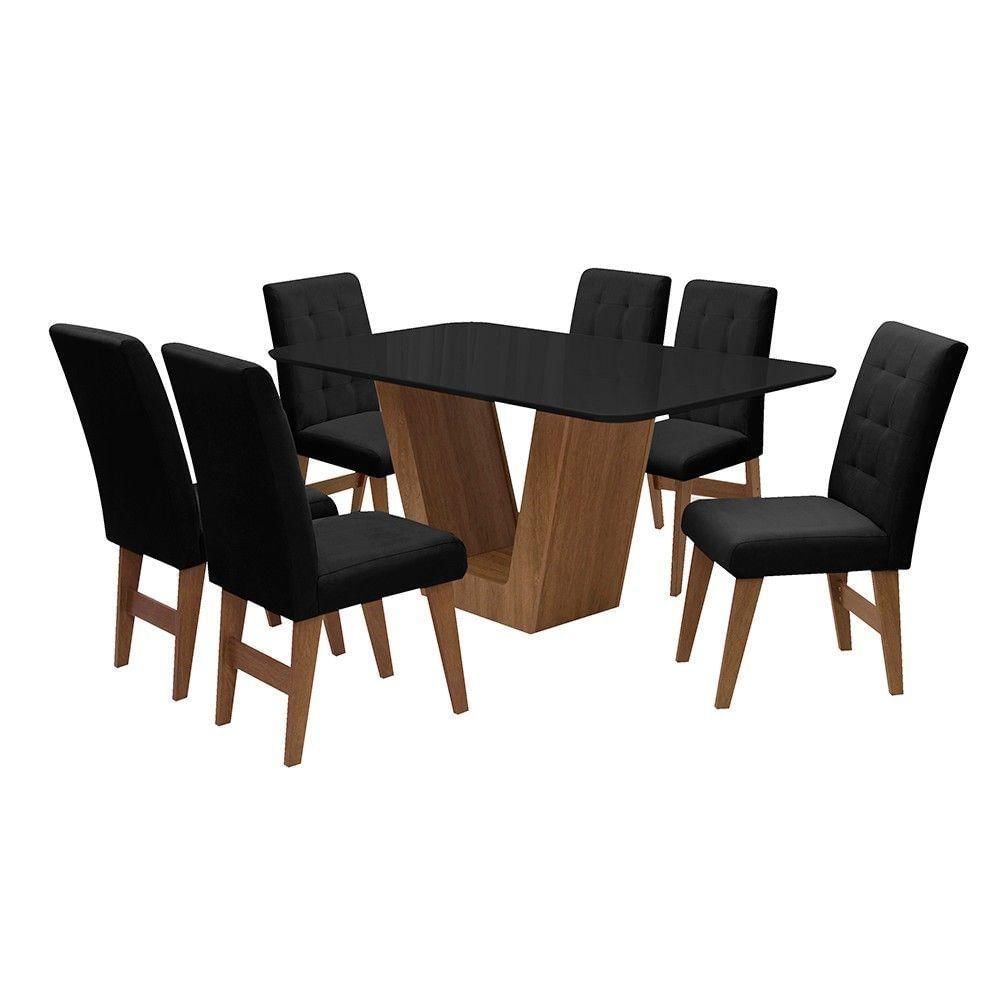 Conj Mesa De Jantar Com 6 Cadeiras 160cm Cedro/preto/preto