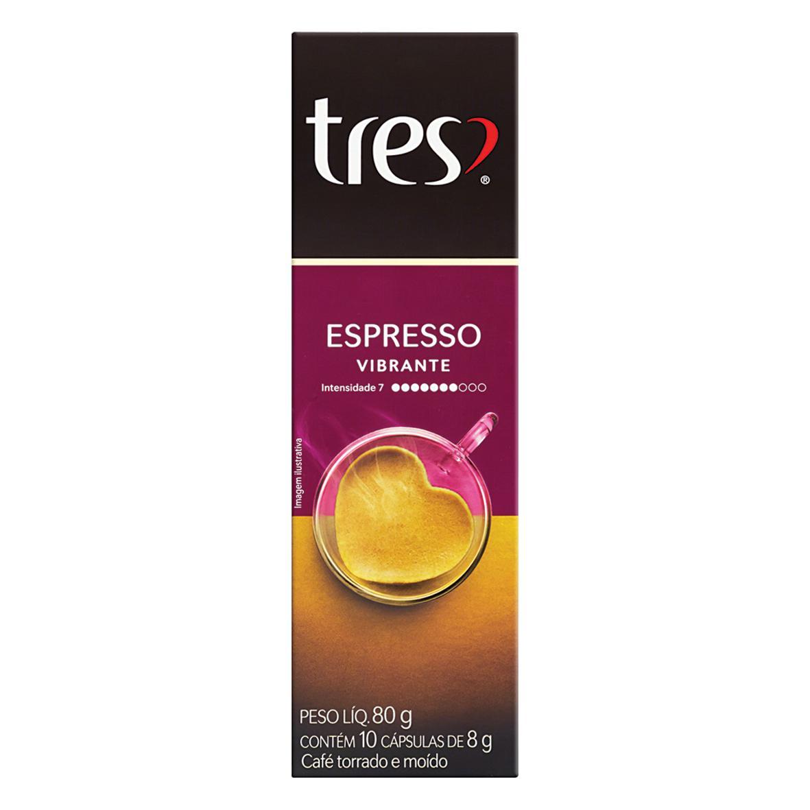 Cápsula de Café Tres com 10 Unidades de 8g Espresso Vibrante