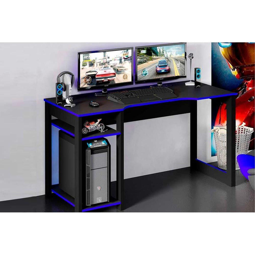 Mesa de Computador Solteiro Gamer ME4152 Preto/Azul - Tecno Mobili